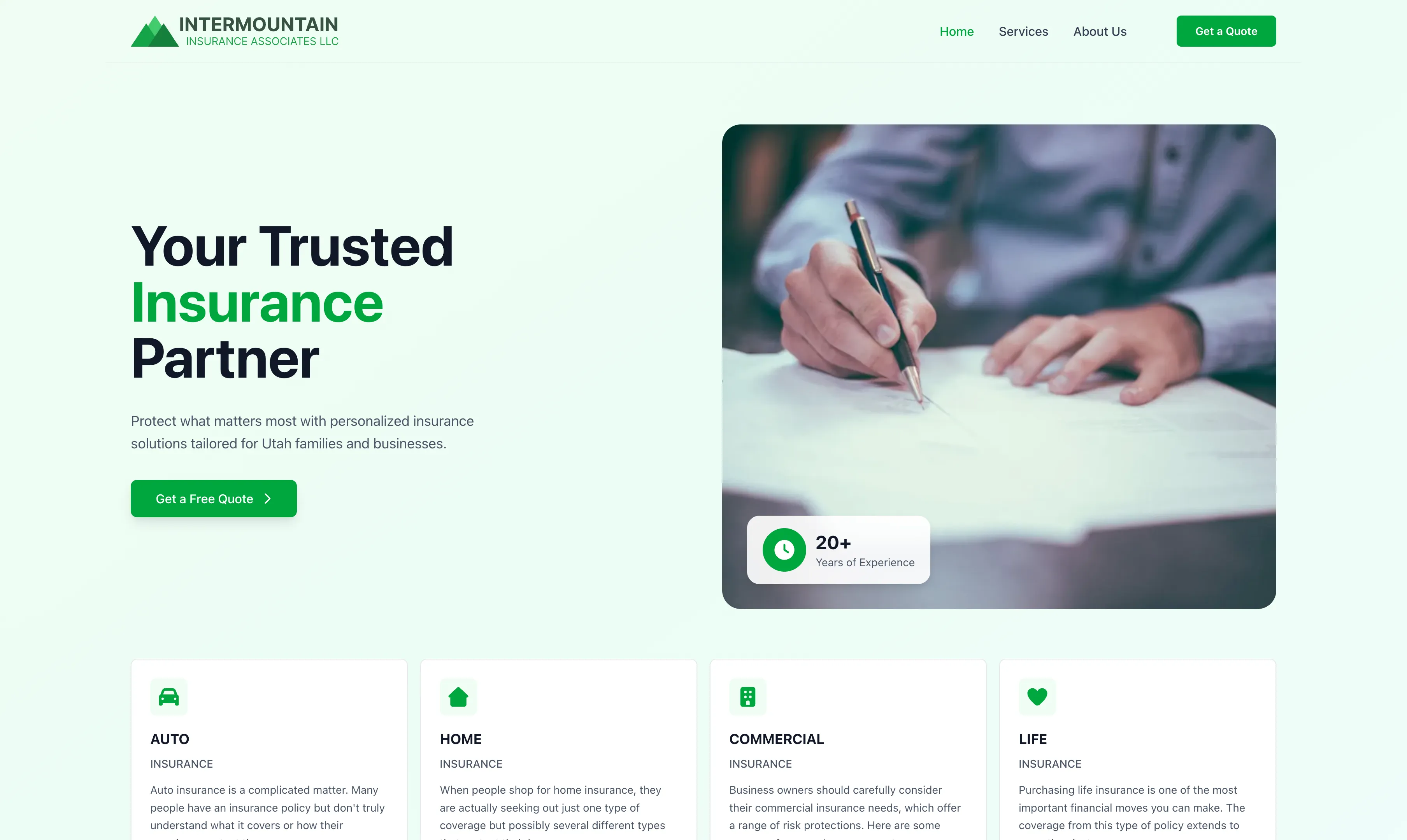 Intermountain Insurance website hero section