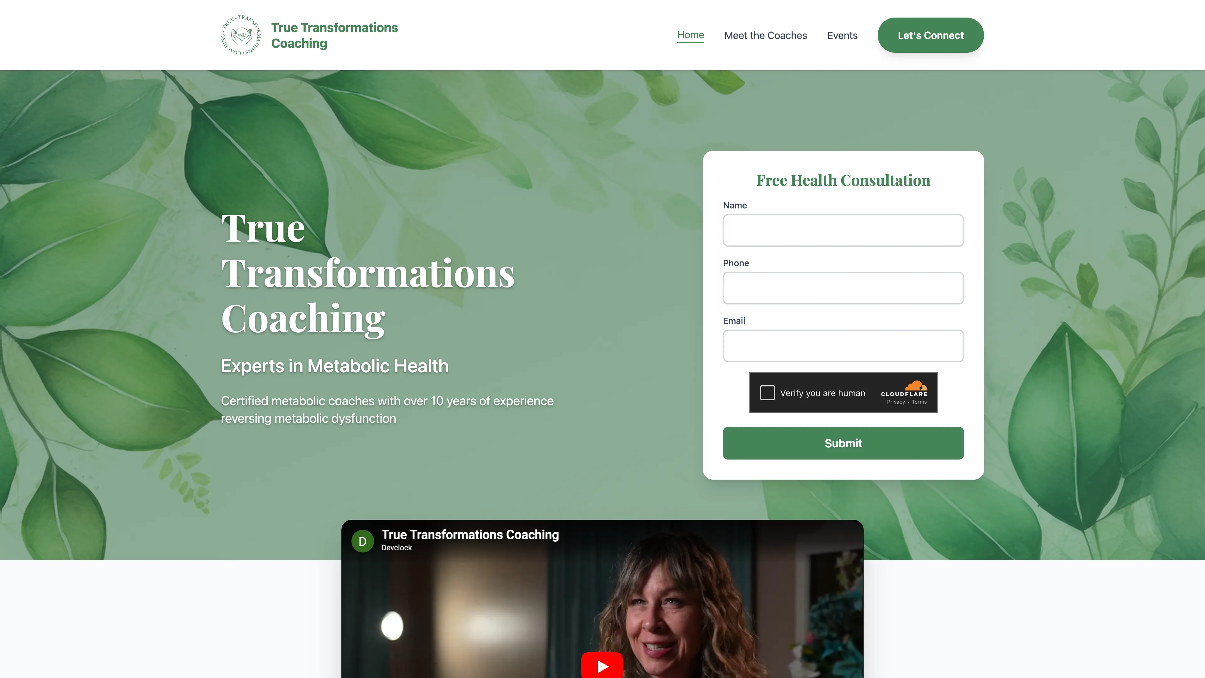 True Transformations website hero section