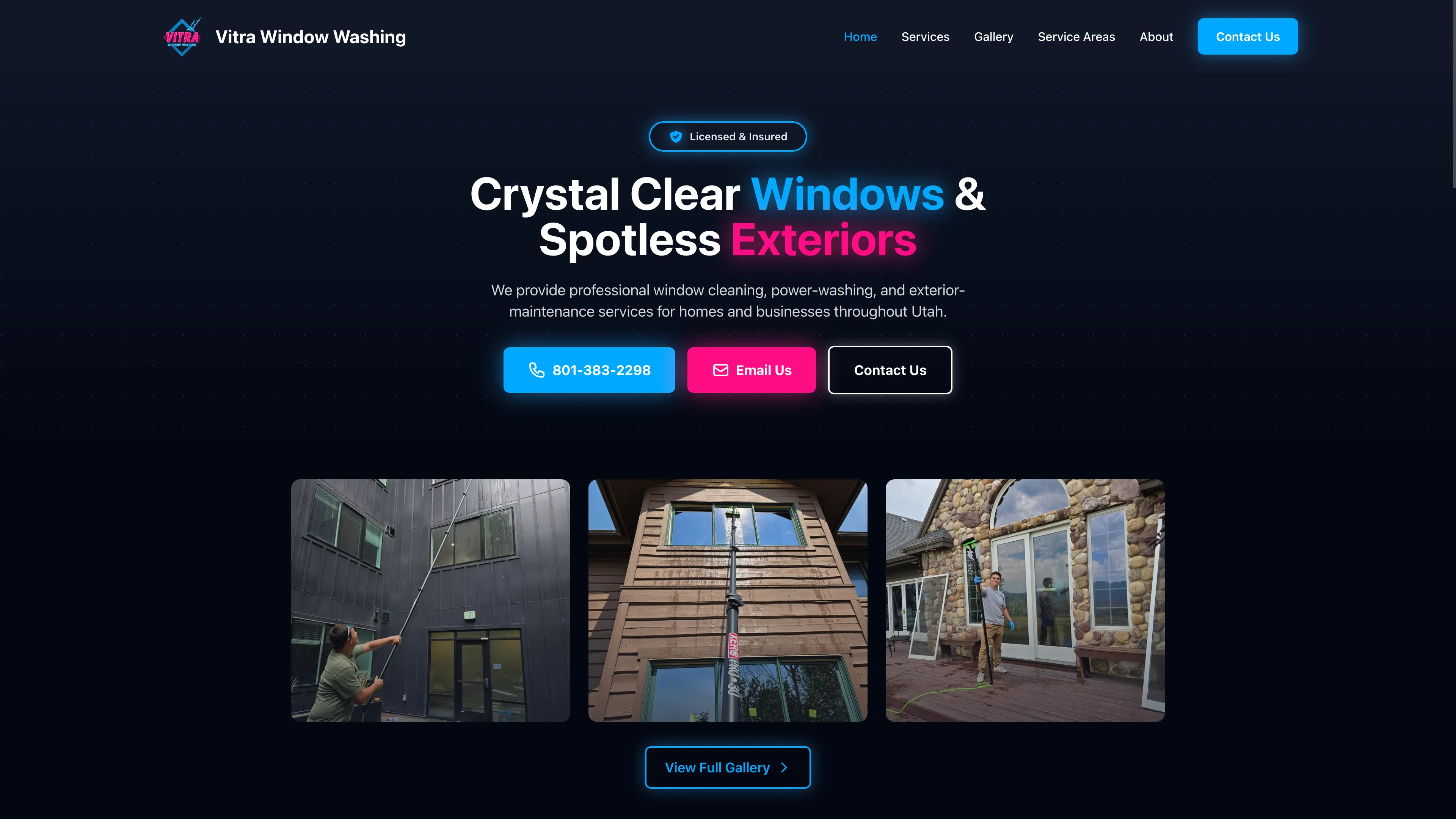 Vitra Window Washing website hero section